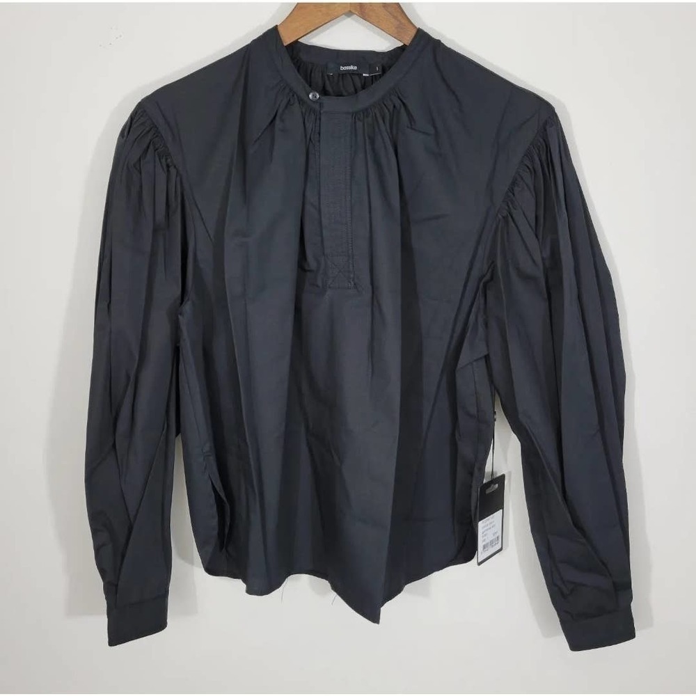 Bassike Black Cotton Gathered Shirt Boxy Size Small - Picture 2 of 8